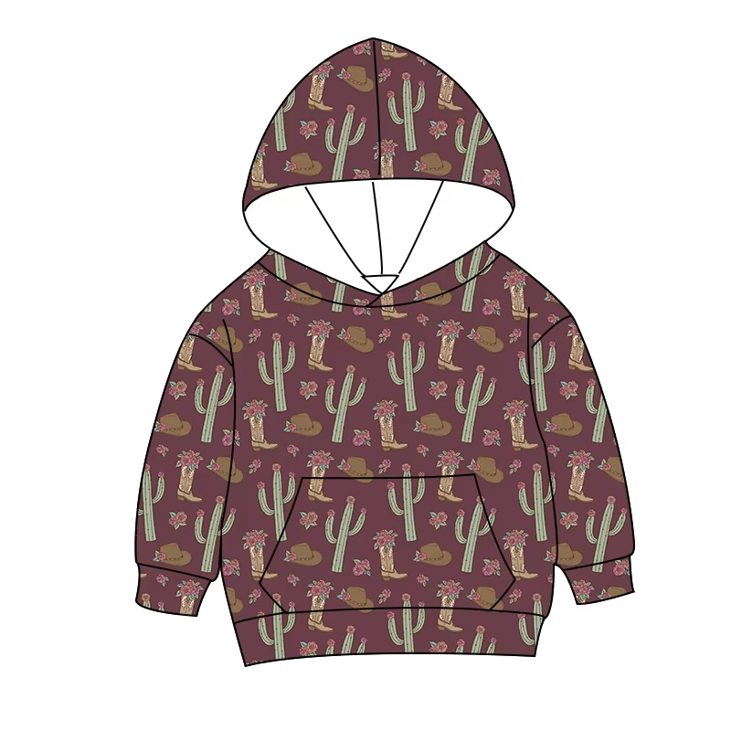 Custom moq 5 each style eta 6-7weeks baby boy clothes catcus hooded long sleeve top-25.8.15