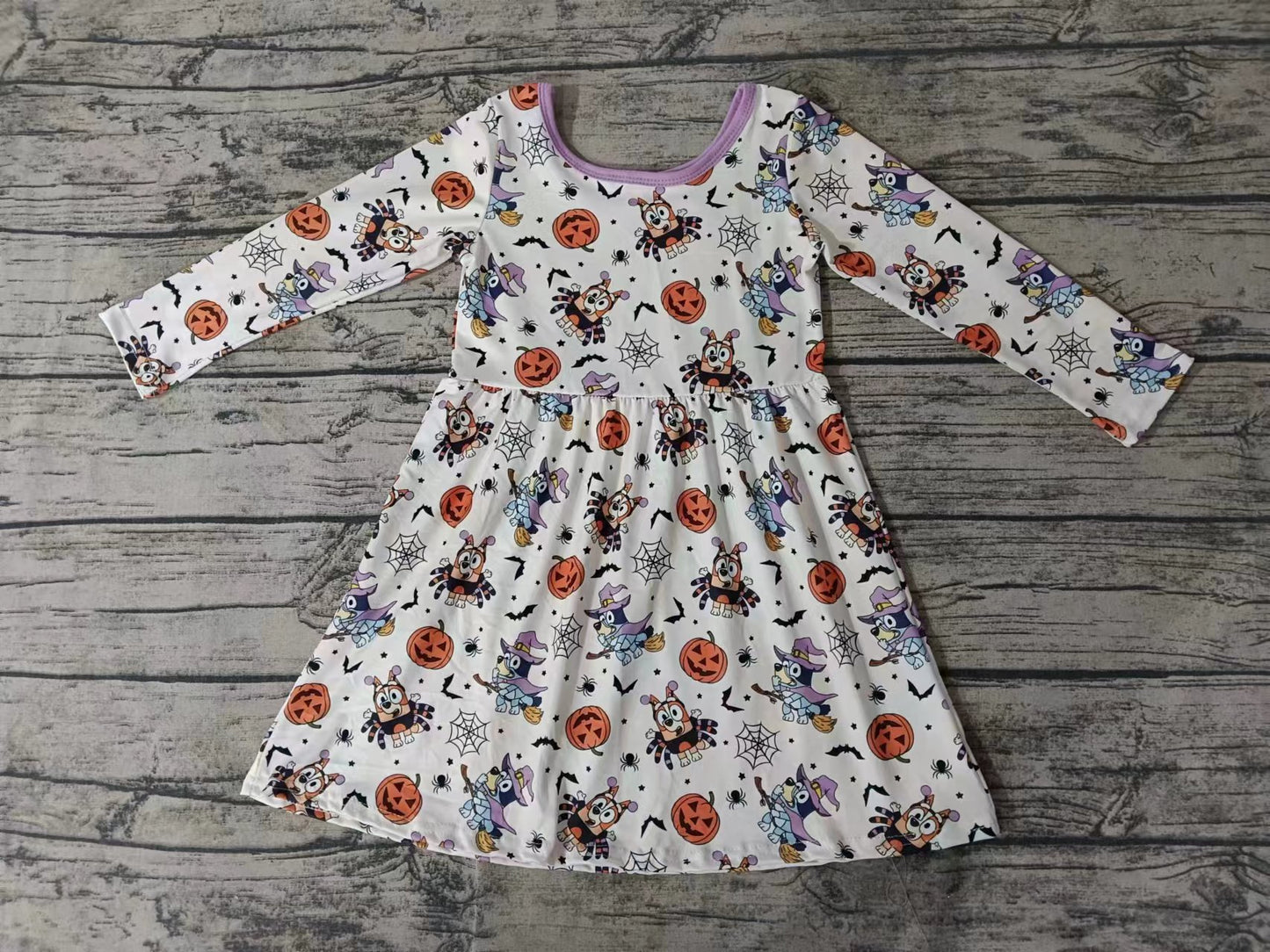 Custom moq 3 eta 6-7weeks Halloween Spider Puppy - Witch Puppy - Pumpkin White Long Sleeve Dress