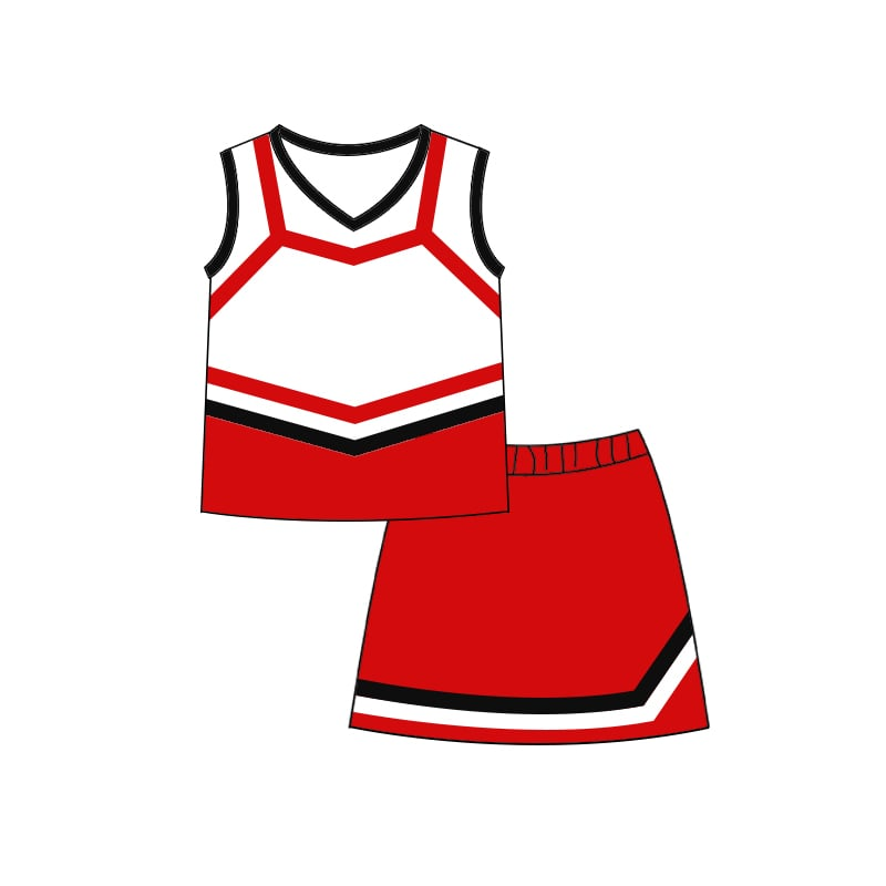 Custom moq 5 each style eta 6-7weeks baby girl clothes team red white sleeveless skirts sets-25.7.22