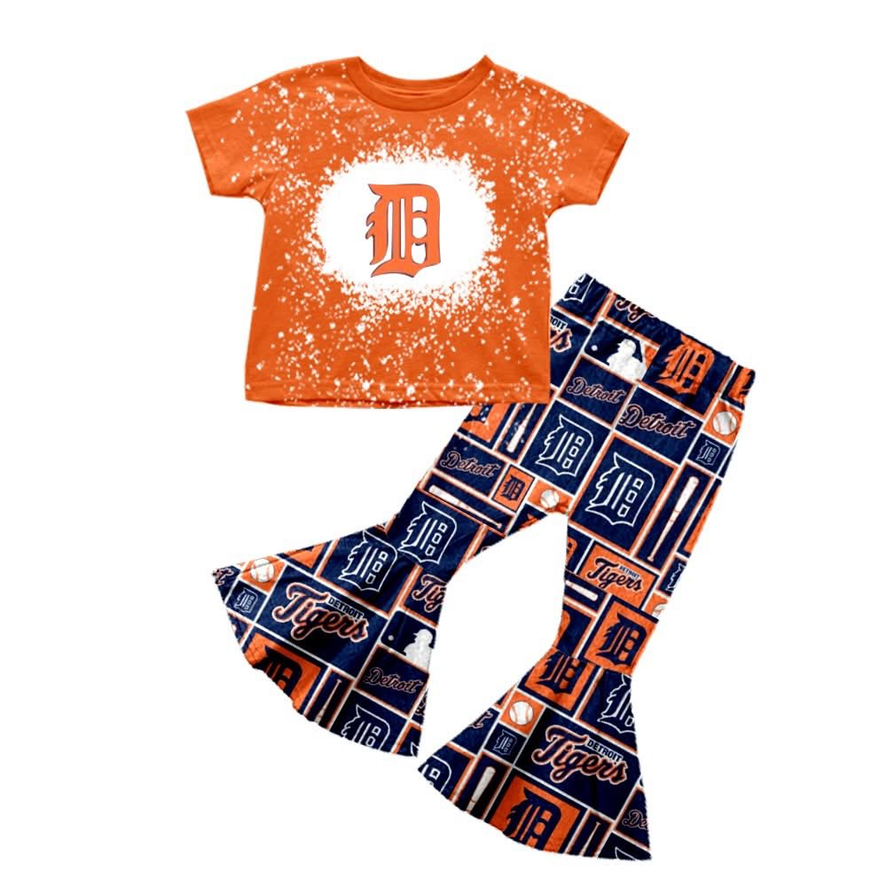 Custom moq 5 mix size milk silk eta 6-8weeks summer team orange baby girls clothes team short sleeve pants sets-25.7.15