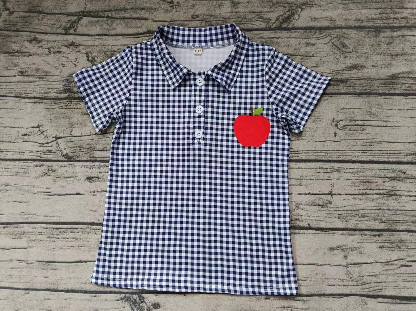custom moq 5 eta 4-6weeks mix size baby boys clothes apple grid short sleeve Top