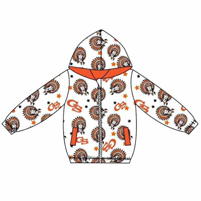Custom moq 5 mix size milk silk summer teams baby boy clothes orange hooded long sleeve top-25.9.6