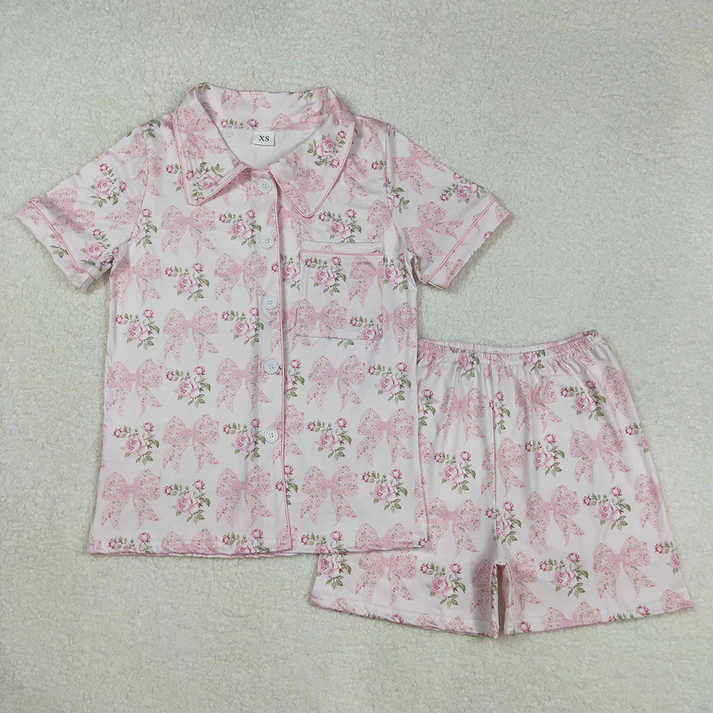 RTS NO MOQ Baby girl clothes Short Sleeve shorts pajamas Suit