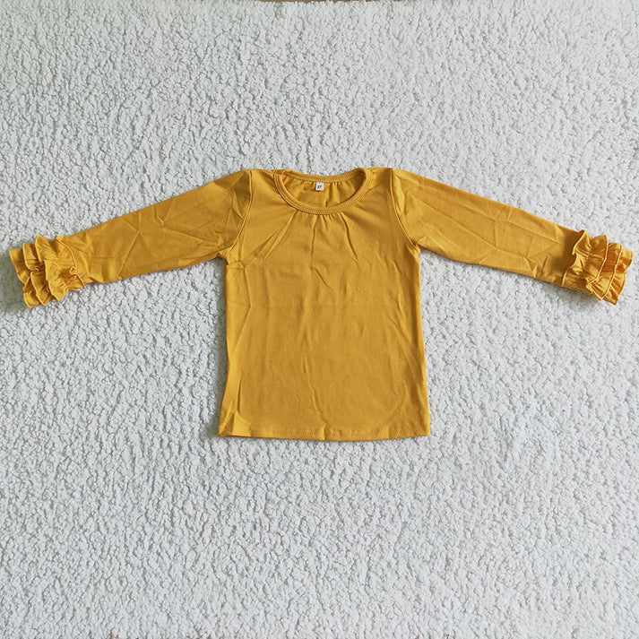 RTS NO MOQ Cotton double-layer lace cuff long-sleeved top for Baby girls