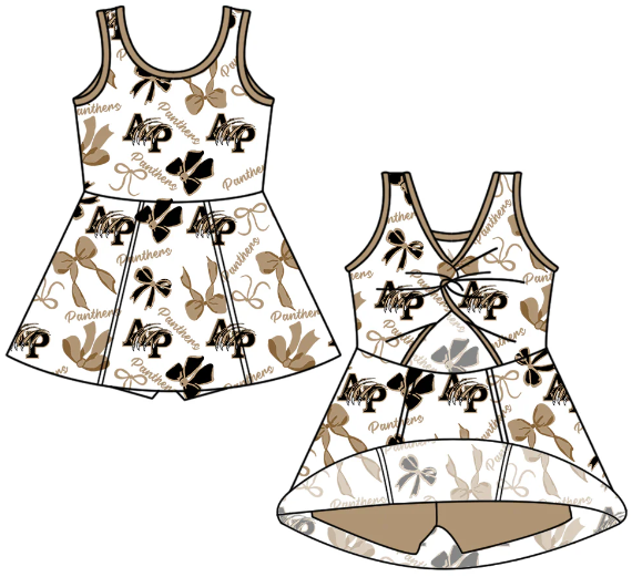 NB010623 Baby Girls Bow Team Sleeveless Yoga Skort Knee Length Dresses