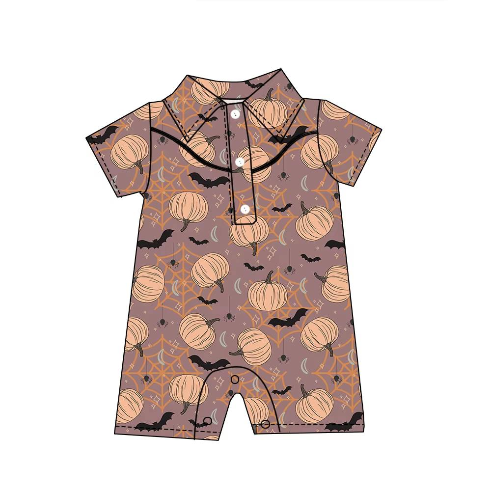 Custom moq 5 each style eta 6-7weeks baby boy clothes pumpkin bat short sleeve romper-25.8.9