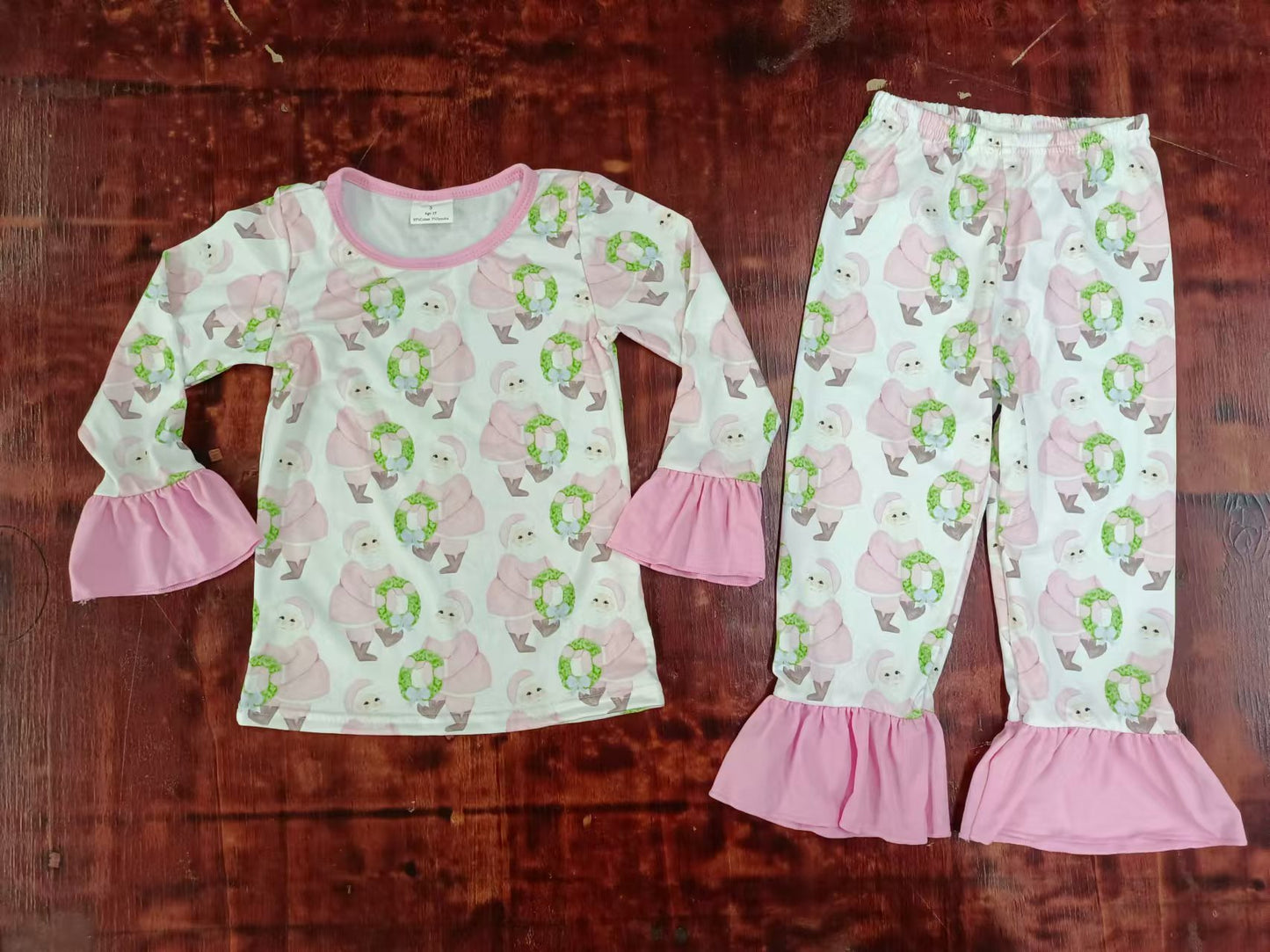 Custom moq 3 eta 6-7weeks Pink Santa Claus Lace Cuff Long Sleeve Suit