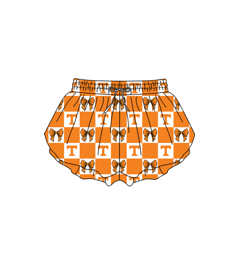 Custom moq 3 or 5 mix size milk silk summer teams baby girl clothes bow orange summer shorts