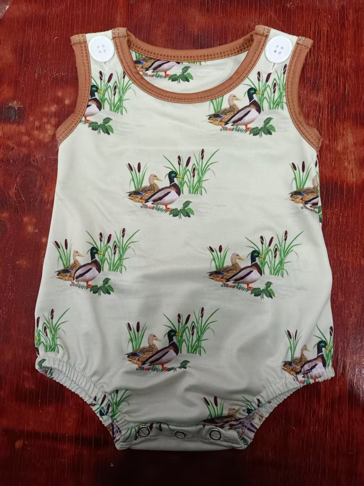 Custom moq 3 eta 6-7weeks baby boys clothes duck sleeveless romper