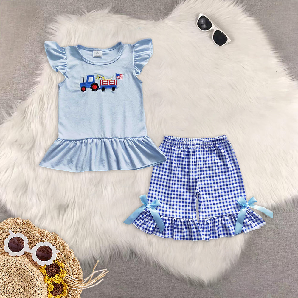 RTS NO MOQ Baby girl clothes 4th of july Short Sleeve shorts Suit