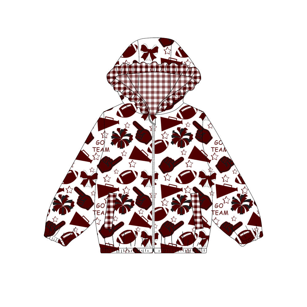 Custom moq 8 mix size milk silk summer team baby girls clothes bow dark red hooded long sleeve top-25.9.30