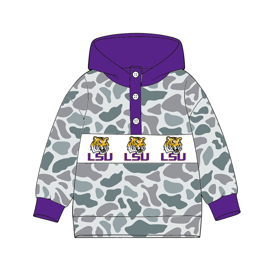 Custom moq 8 mix size milk silk summer team baby boy clothes camouflage purple hooded long sleeve top-25.9.30