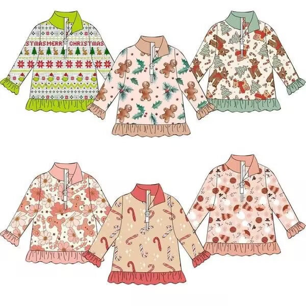 Custom moq 5 each style eta 6-7weeks baby girl clothes Christmas long sleeve top 6-25.8.25