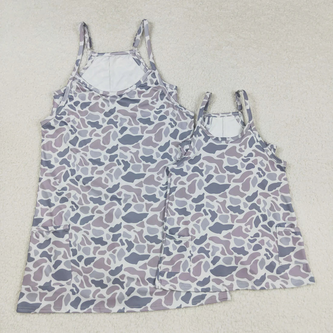 Best Sell RTS Mama And Me Strap Yoga Shorts with Gray Camo Print And Pockets for Matching Mommy And Me Outfits