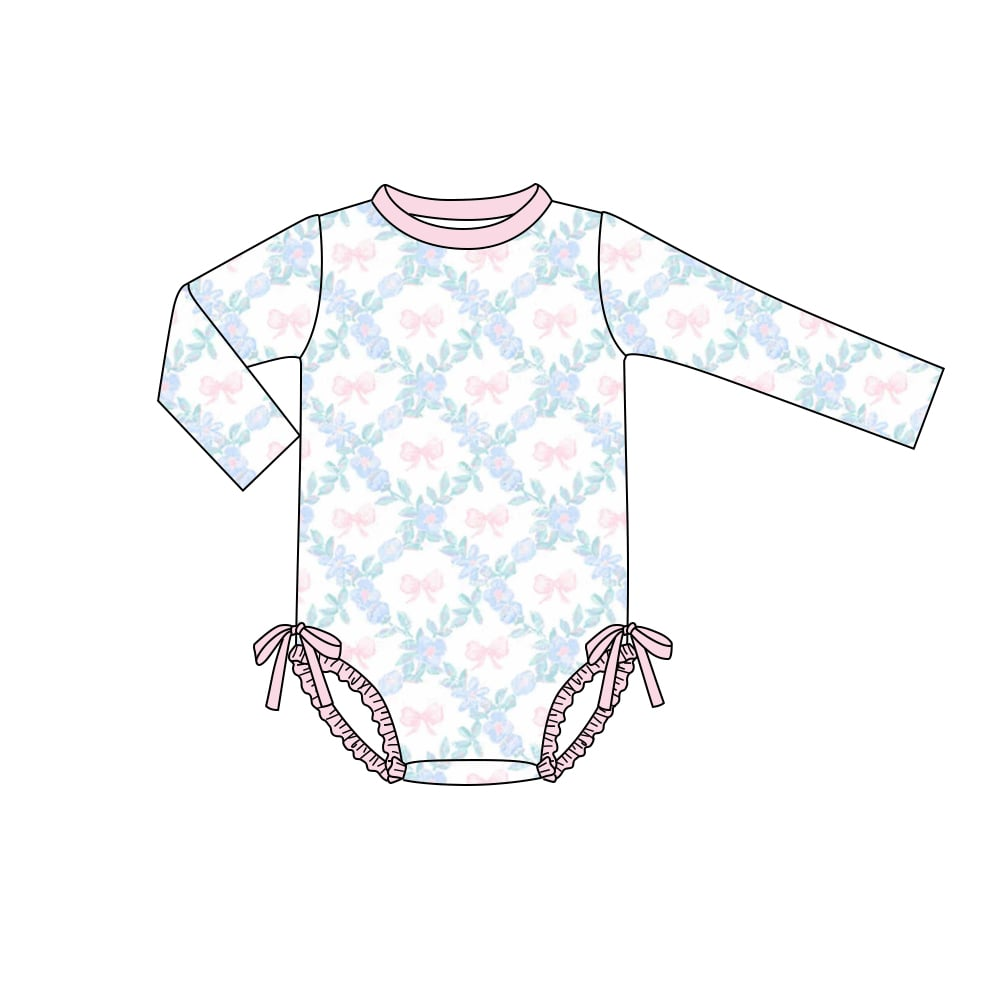 Custom moq 3 eta 7/8week moq 5 eta /4/5week baby girl clothes floral long sleeve swimsuits