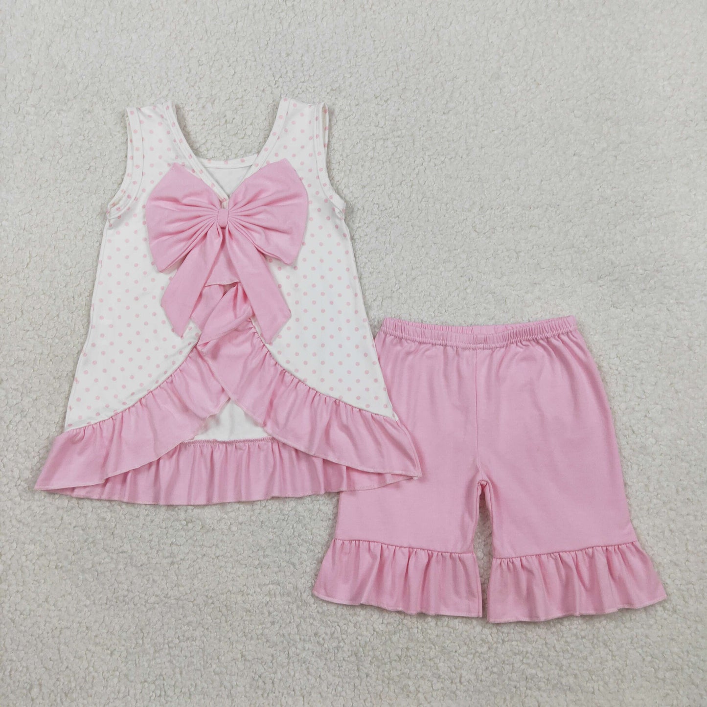 RTS NO MOQ(In Stock) GSSO2884 Embroidered Floral Golf Golf Sightseeing Cart Pink Polka Dot White Sleeveless Shorts Set