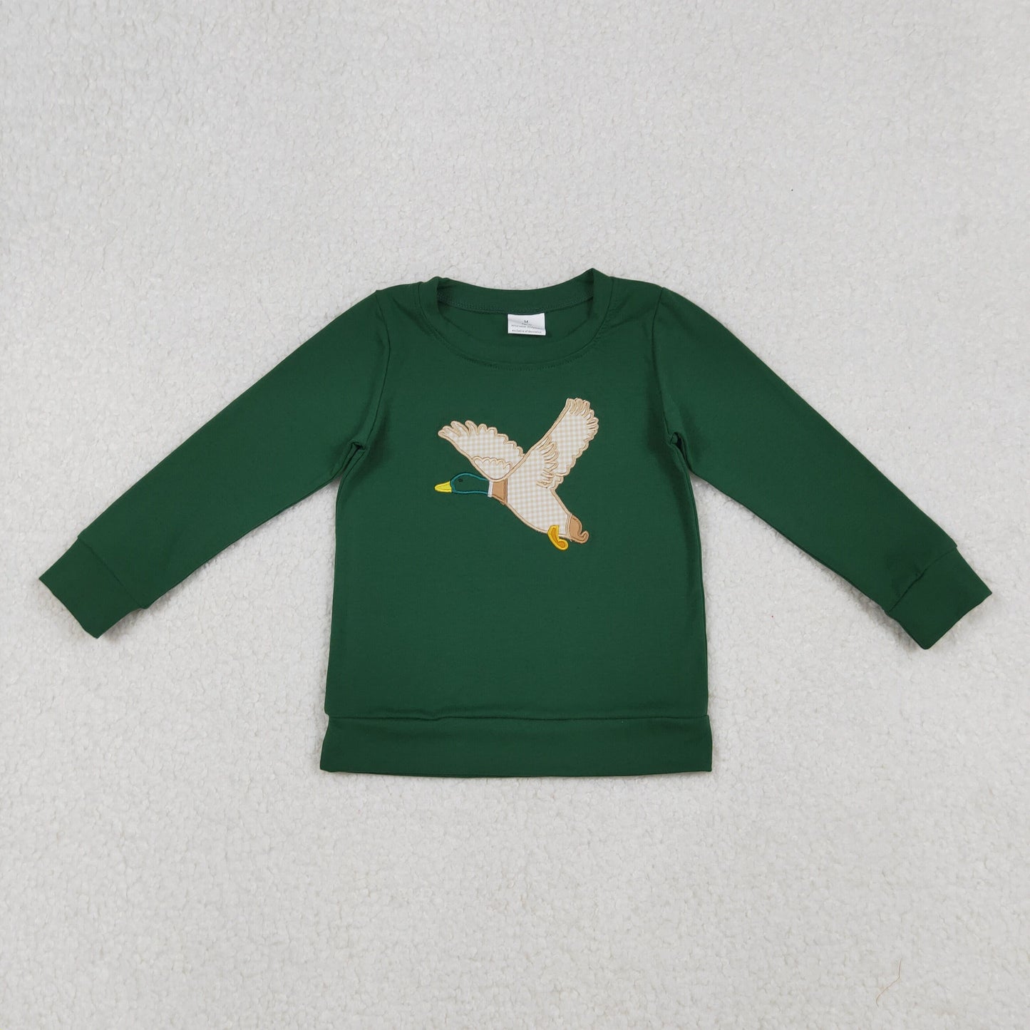 RTS NO MOQ(In Stock) Dark green long-sleeved top with embroidered duck pattern