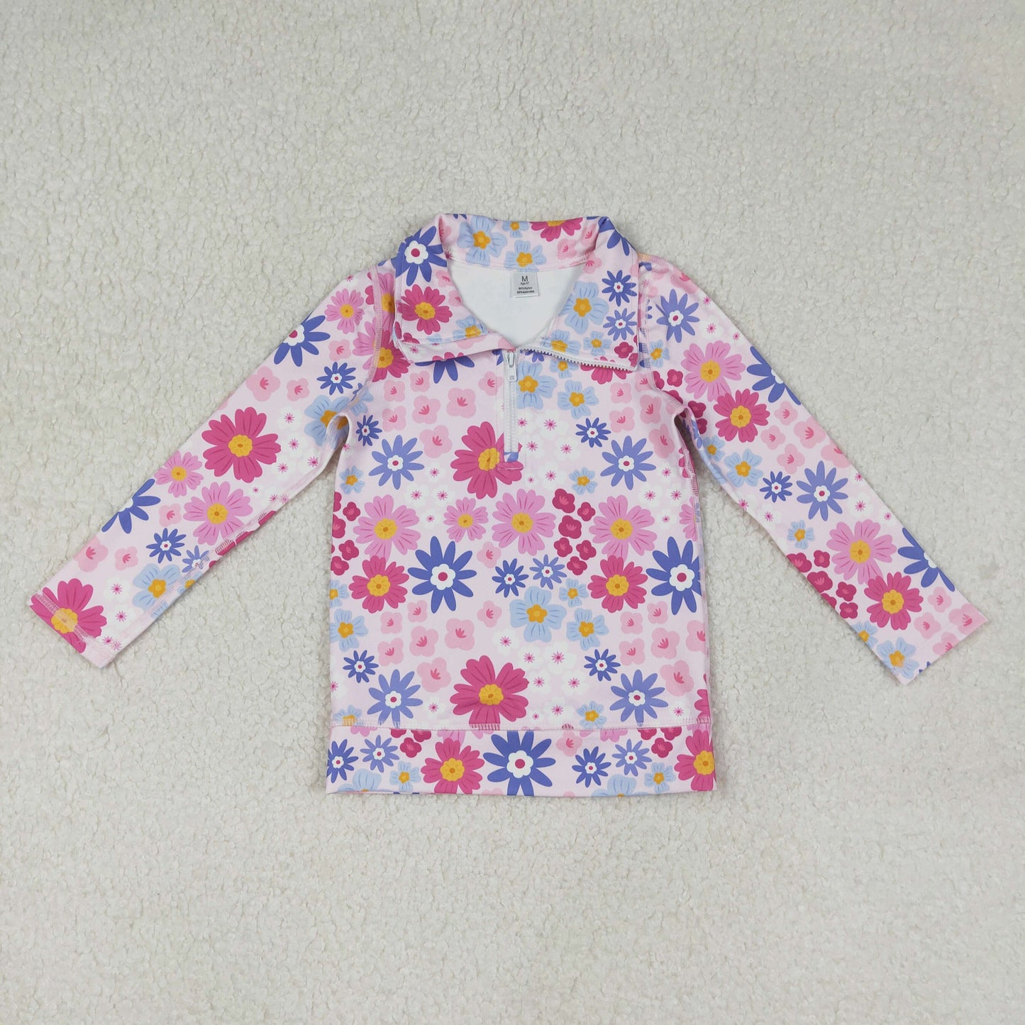 RTS NO MOQ(In Stock) Colorful Floral Zipper Yoga Long-Sleeve Top