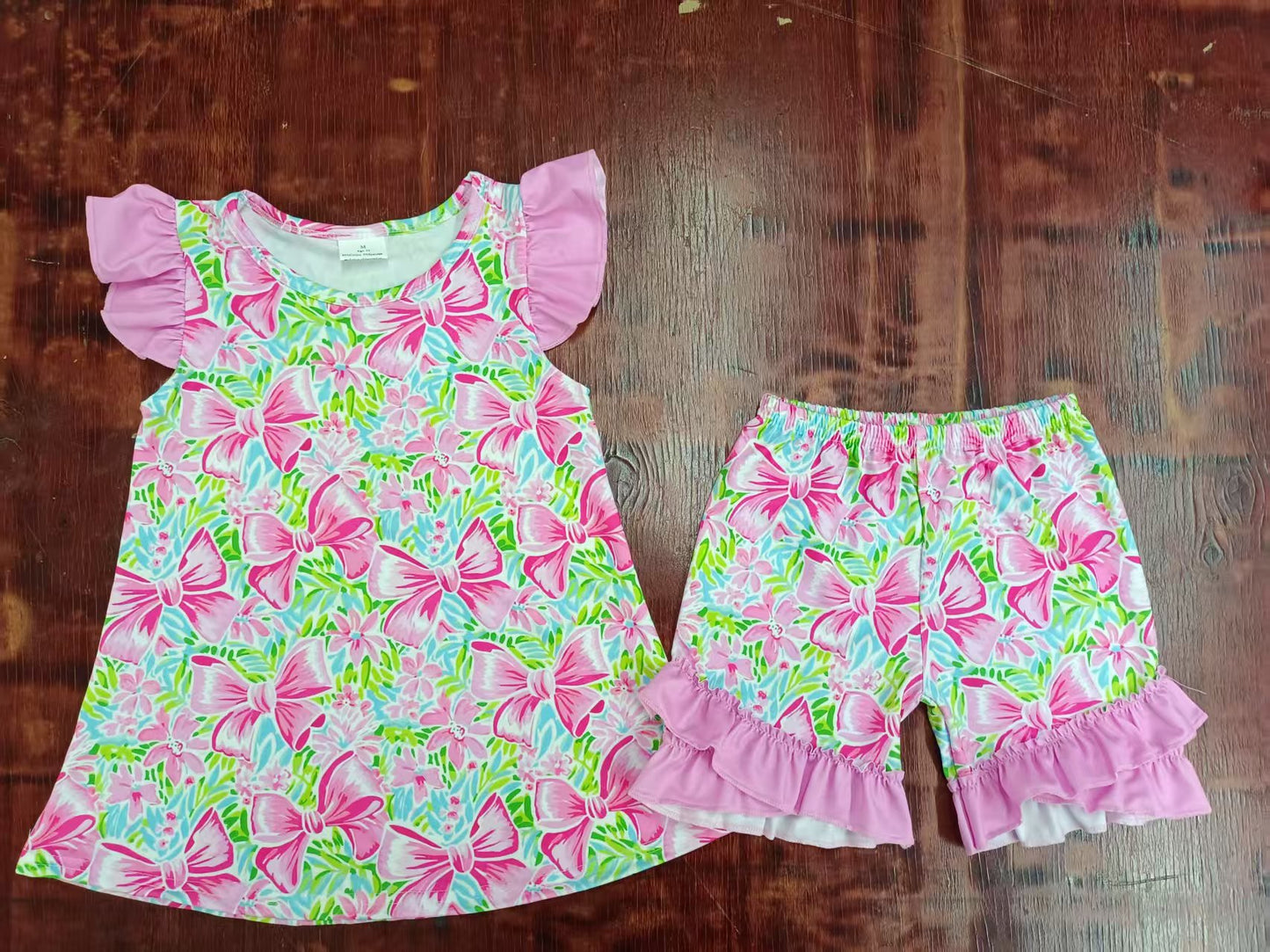 Custom moq 3 eta 6-7weeks baby girls clothes floral flying sleeve shorts sets