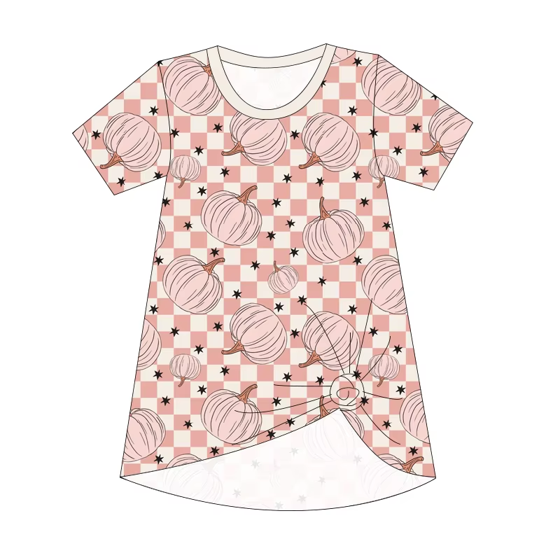 Custom moq 5 each style eta 6-7weeks baby girl clothes pumpkin short sleeve dress-25.8.15
