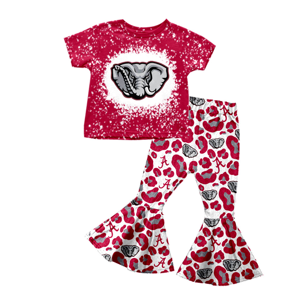 Deadline October 12 custom no moq eta 6-8weeks Wild Elephant Red Short Sleeve Top & Leopard Flared Pants Set