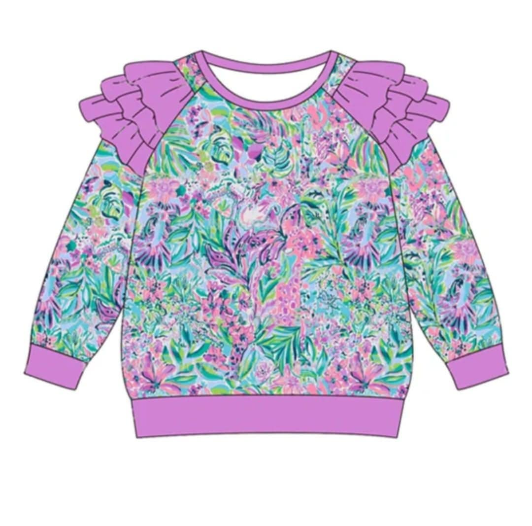 25.8.12 custom each style moq 5eta 4-6week Sibling Sisters baby girl clothes purple long sleeve top