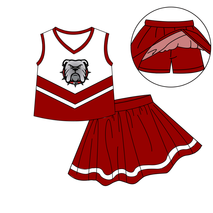 Custom moq 5 mix size milk silk eta 6-8weeks summer teams brick red baby girls clothes team sleeveless skirts shorts sets cheer sets Cute school series