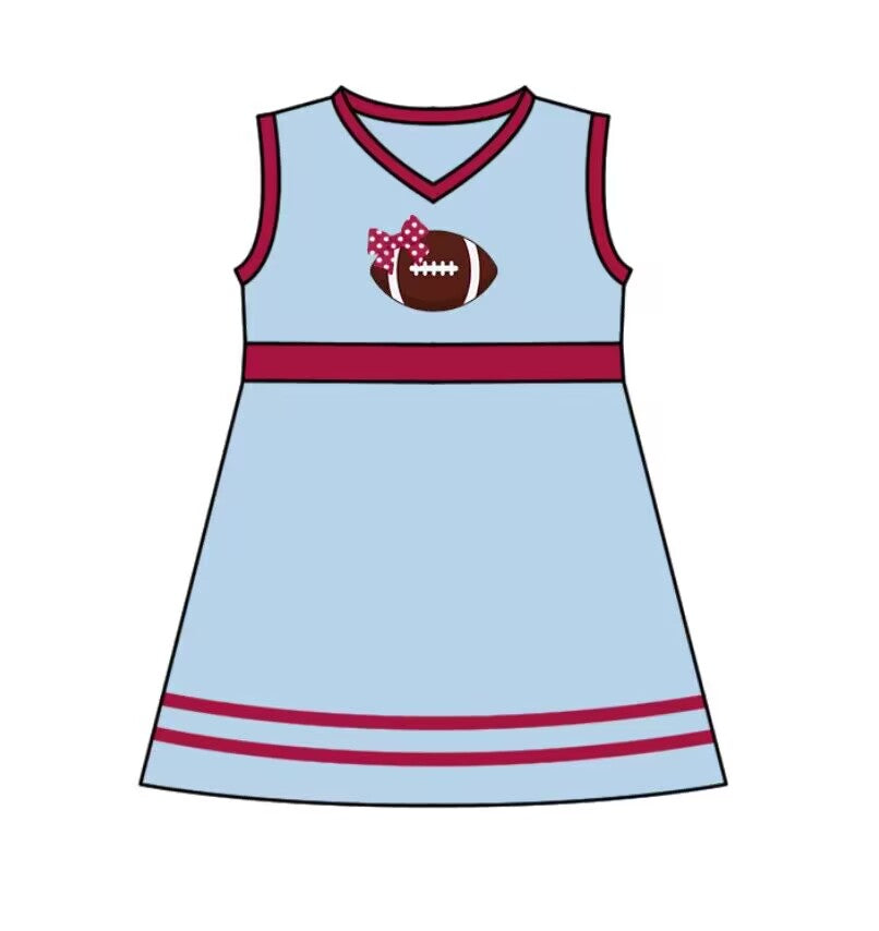 Custom MOQ 3 MIX SIZE ETA 6-7weeks team baby girls clothes light blue sleeveless dress