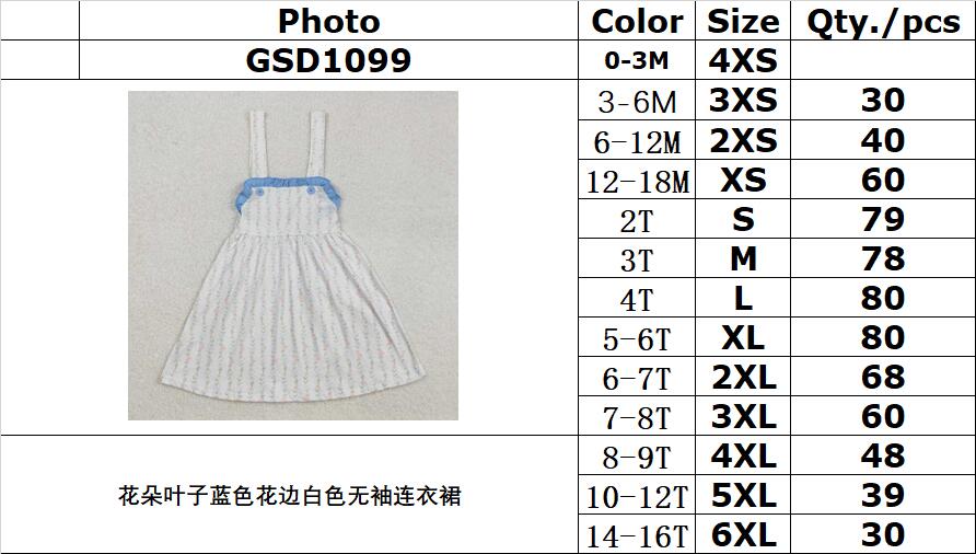 RTS NO MOQ ETA 5/7days Arrived GSD1099 Flower leaves blue lace white sleeveless dress