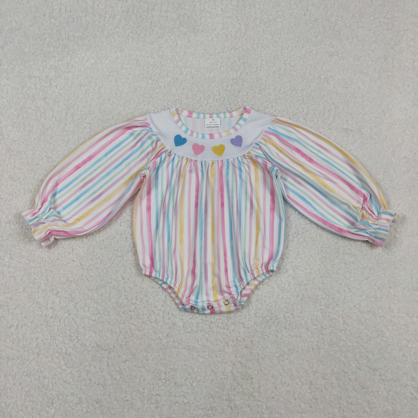 RTS NO MOQ(In Stock) LR2695 Embroidered Valentine's Day Heart Colorful Striped Long-Sleeved Jumpsuit