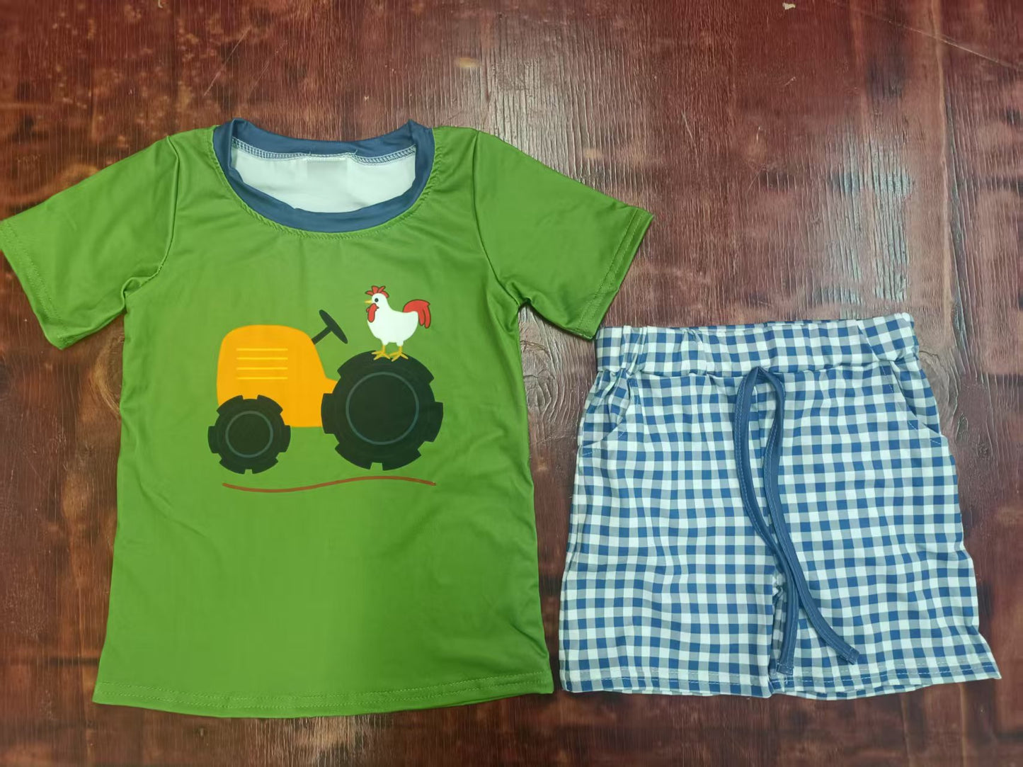 Custom moq 3 eta 6-7weeks baby boys clothes hen green short Sleeve shorts sets
