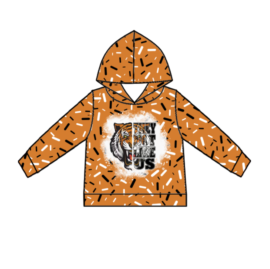 Custom moq 5 mix size milk silk summer team baby girls and boys clothes orange hooded long sleeve top-25.10.24