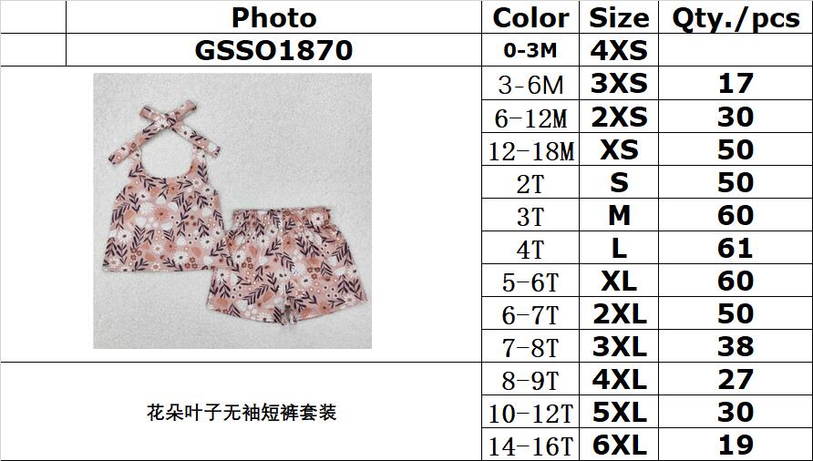 RTS NO MOQ ETA 5/7days Arrived GSSO1870 Flower leaf sleeveless shorts set