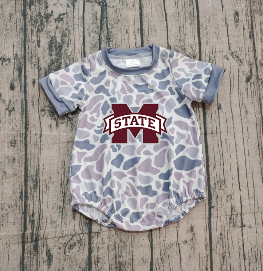 Custom moq 5 mix size milk silk Boy and Girl's Camouflage Gray Camouflage Romper, Milk Silk, Popular, Cute MARNOON COLOR