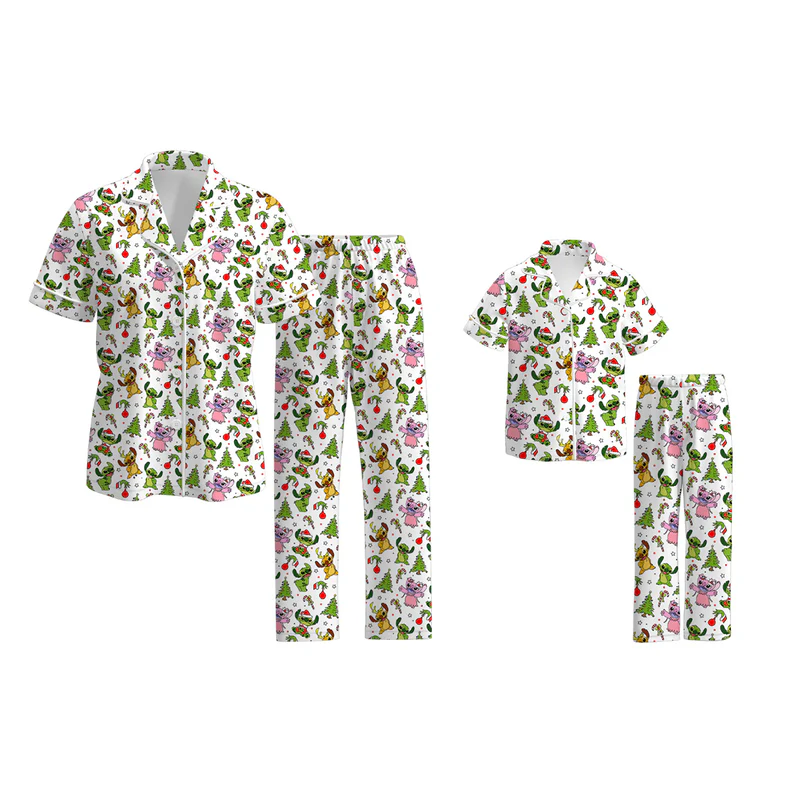 Custom moq 5 each style eta 6-7weeks Christmas baby girl short sleeve pant sets and adult set