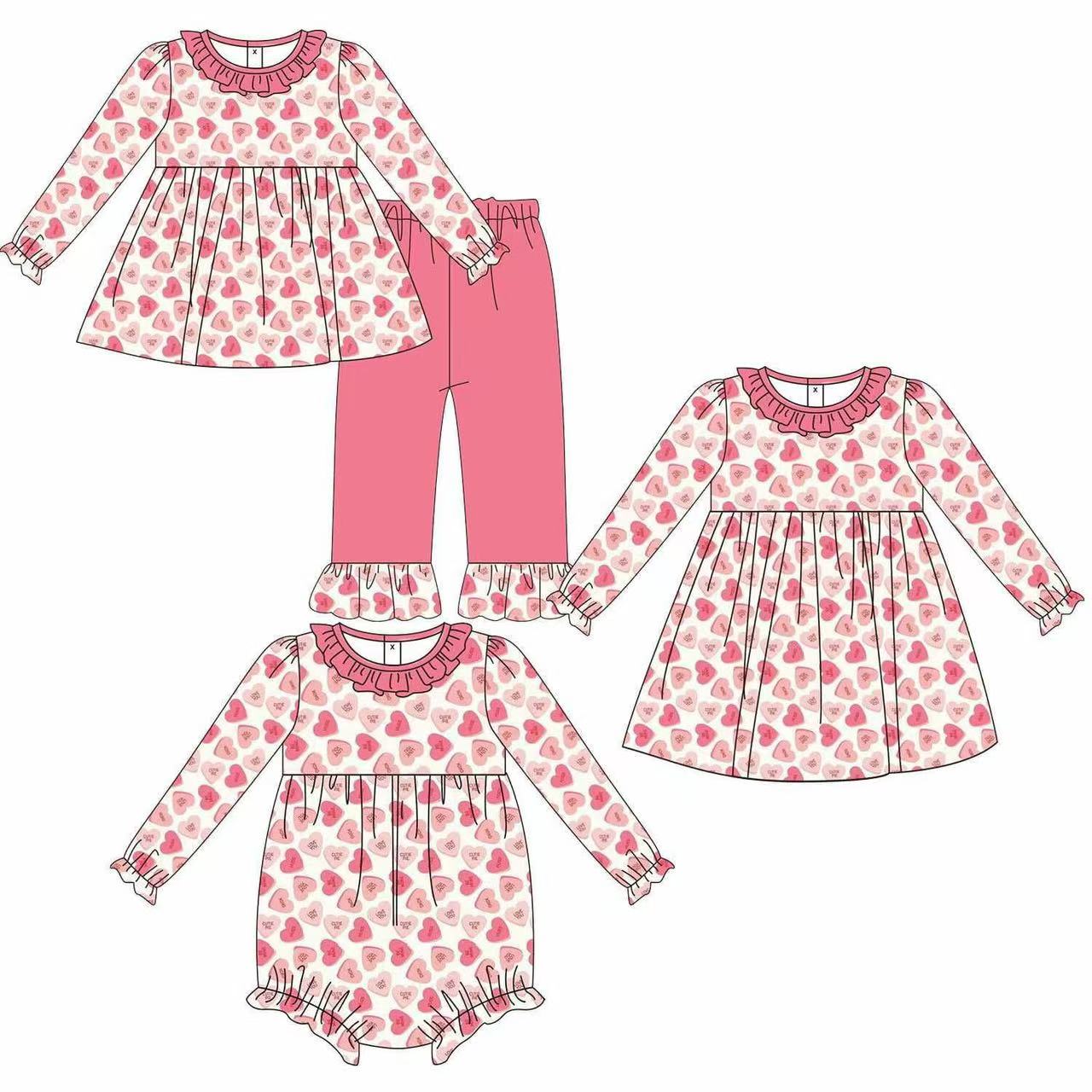 Custom moq 5 each style eta 6-7weeks baby girl clothes love long sleeve pants sets and romper and dress -25.8.9