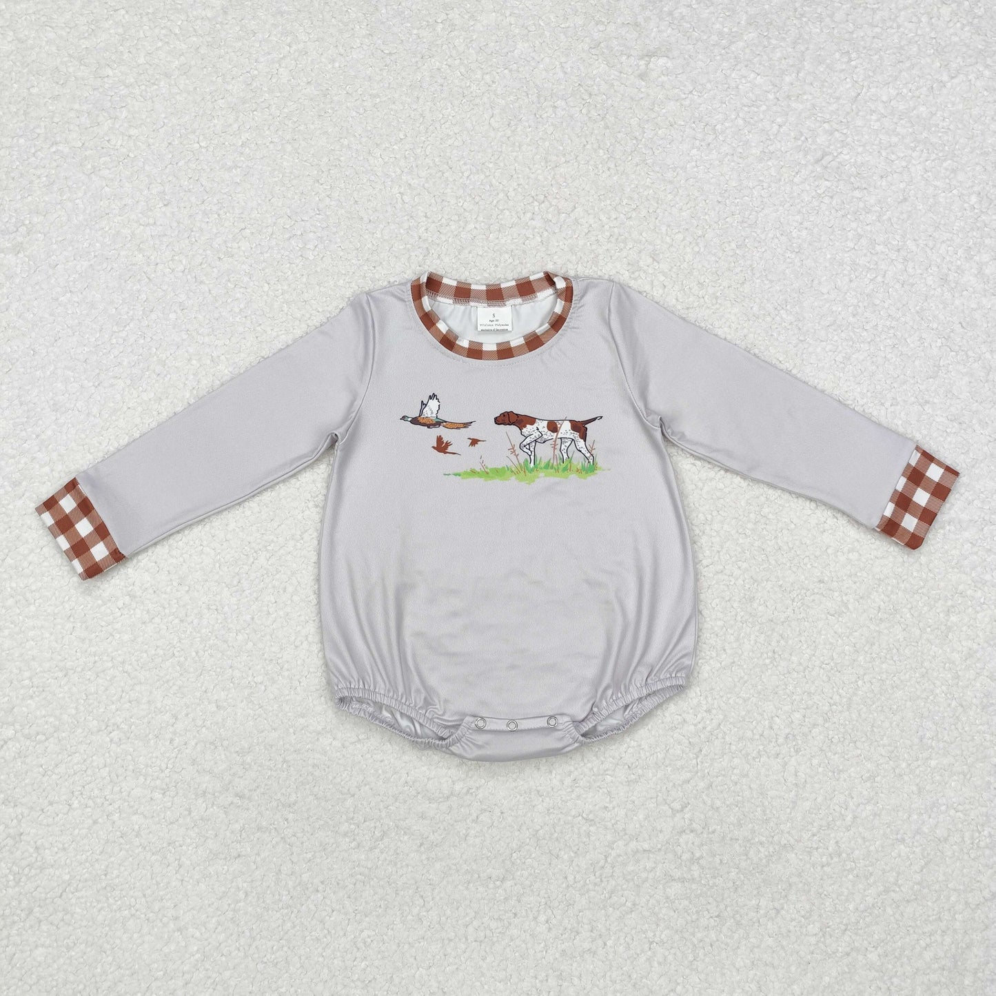 RTS NO MOQ(In Stock) LR1999 Duck puppy brown plaid gray long-sleeved jumpsuit