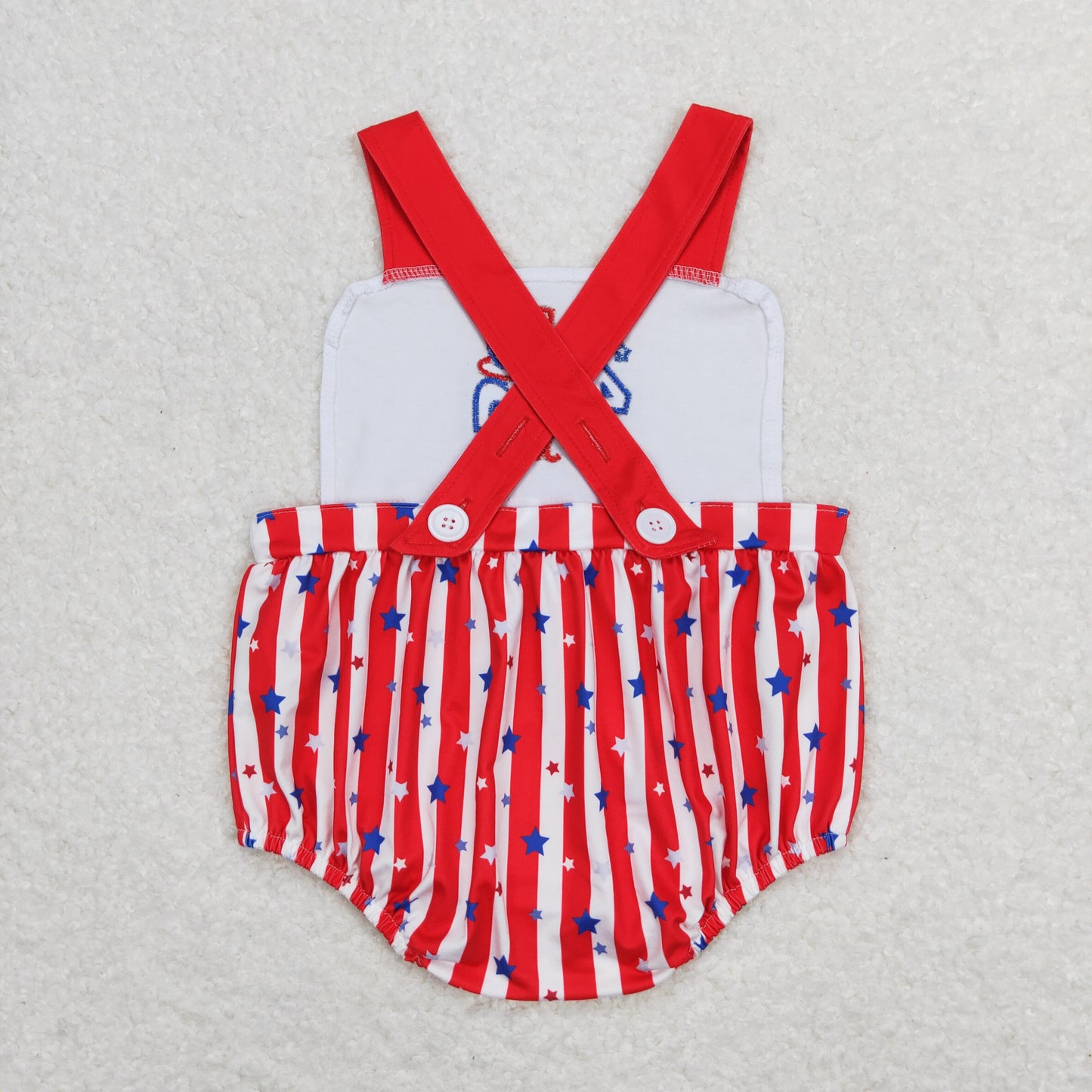 RTS NO MOQ(In Stock) 4th of july embroidered letter star hat red and white striped vest jumpsuit