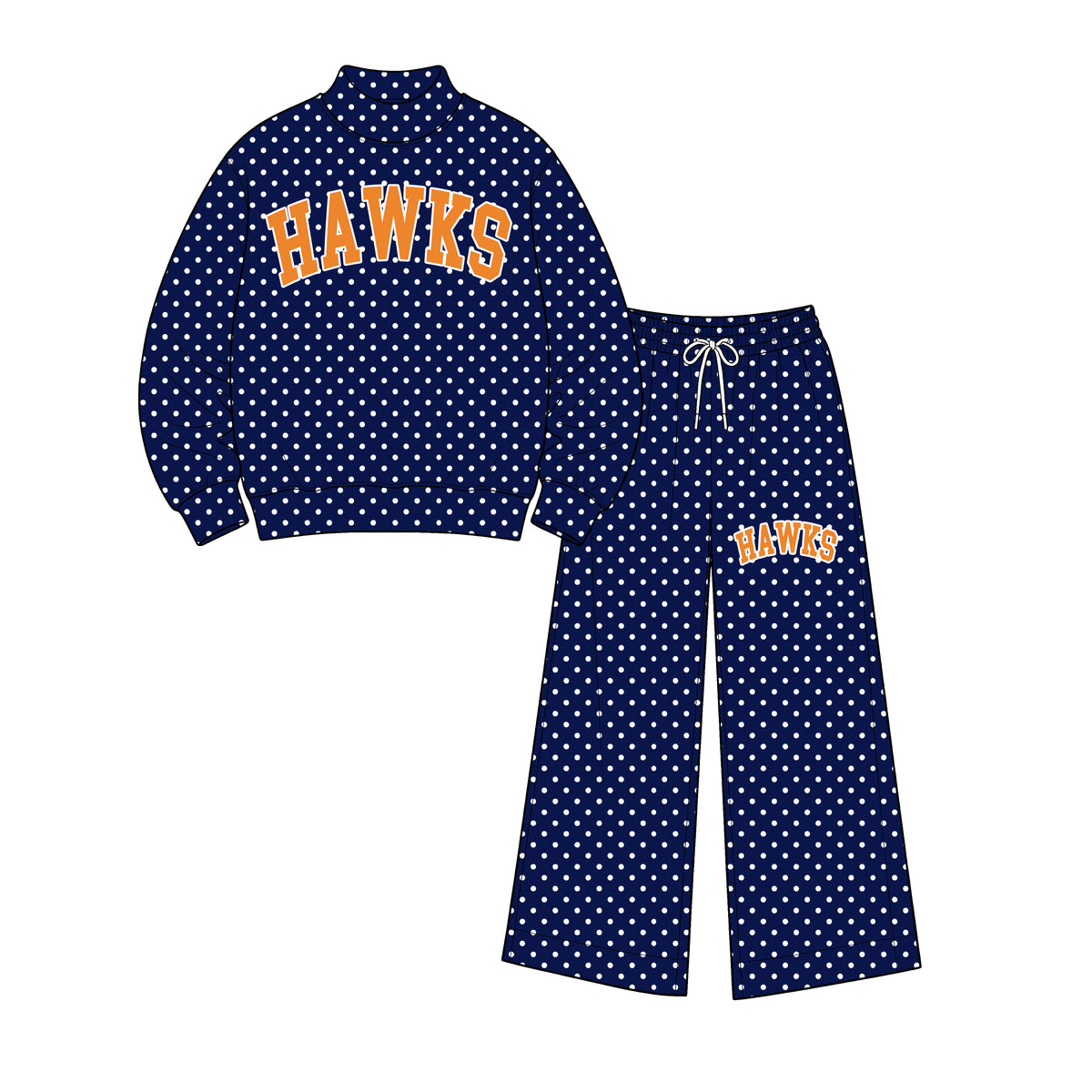 custom moq 5 mix size AAMY0104 Adult To Match Kids High Neck Team darker blue Polka Dot Sweatshirt And Drawstring Wide Leg Pants Outfit