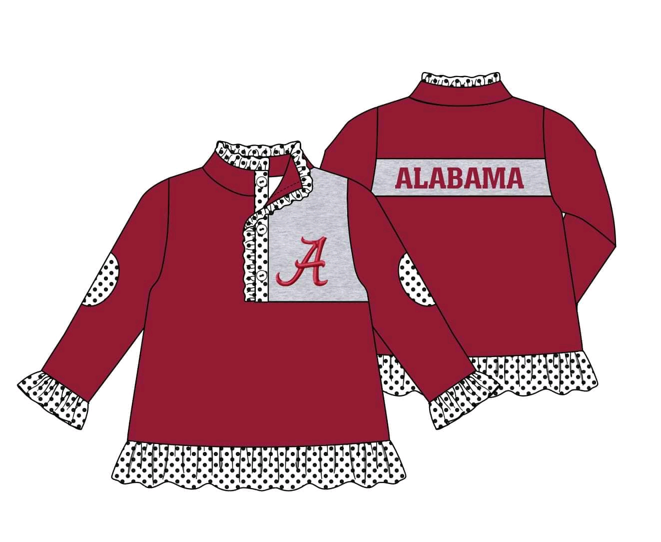 Deadline October 14 custom no moq eta 6-8weeks Dark red letter A pattern black and white polka dot pleated edge button pullover jacket
