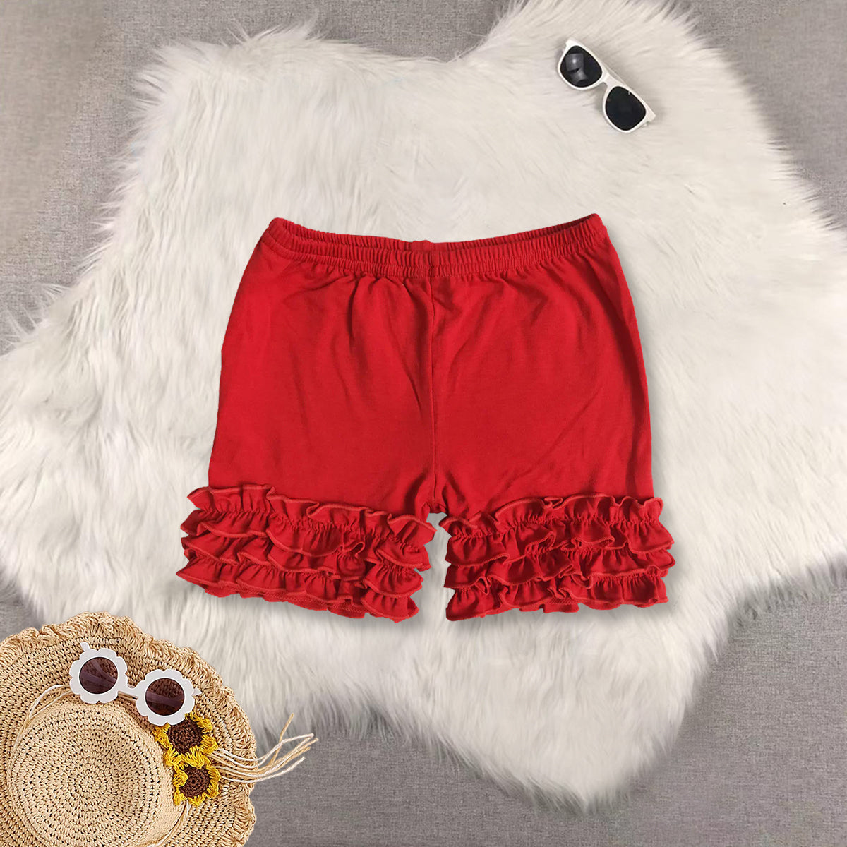 RTS NO MOQ Sibling baby girls clothes cheer red Short Sleeve Suit & Top and shorts