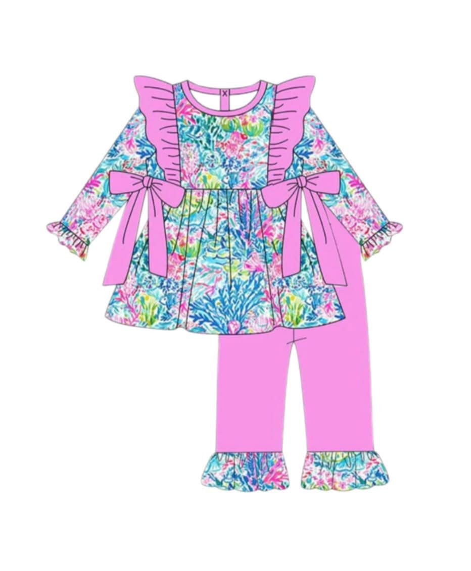 25.8.12 custom each style moq 5 eta 4-6week Sibling Sisters baby girl long sleeve pants sets