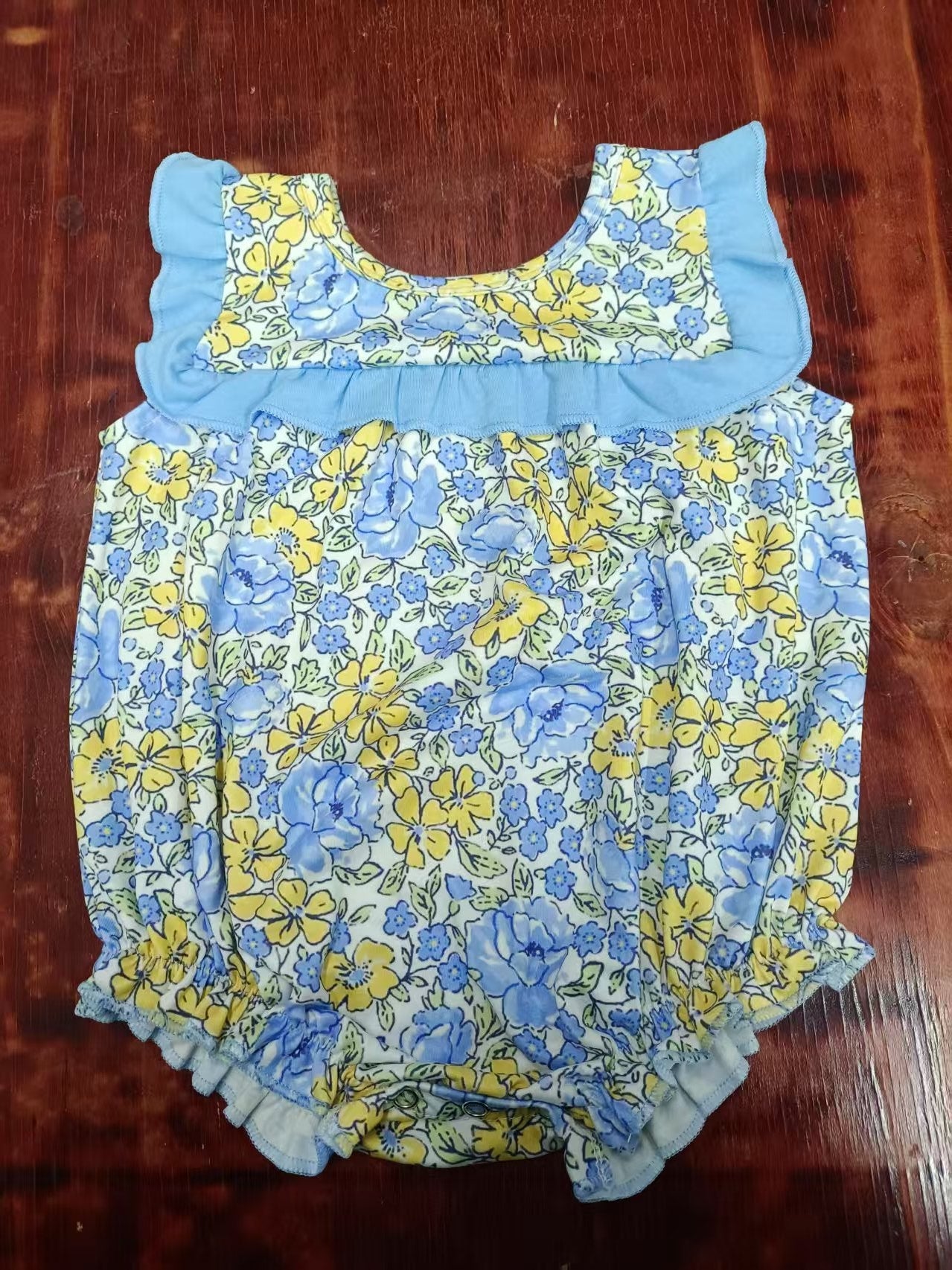Custom moq 3 eta 6-7weeks baby girl clothes floral blue sleeveless romper