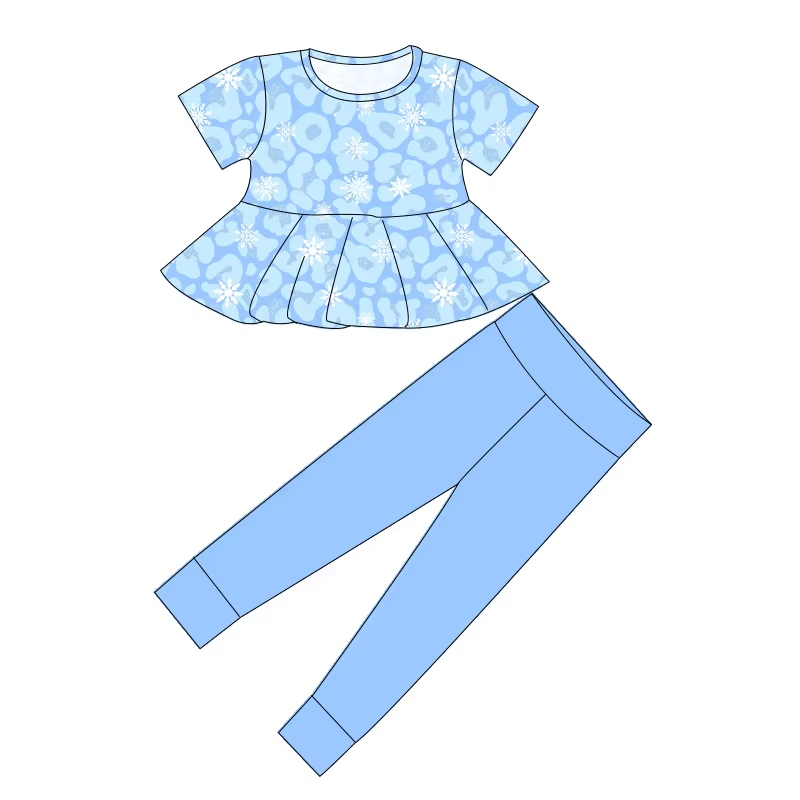 Custom moq 5 mix size milk silk summer baby girl clothes blue short sleeve pants sets-25.8.15