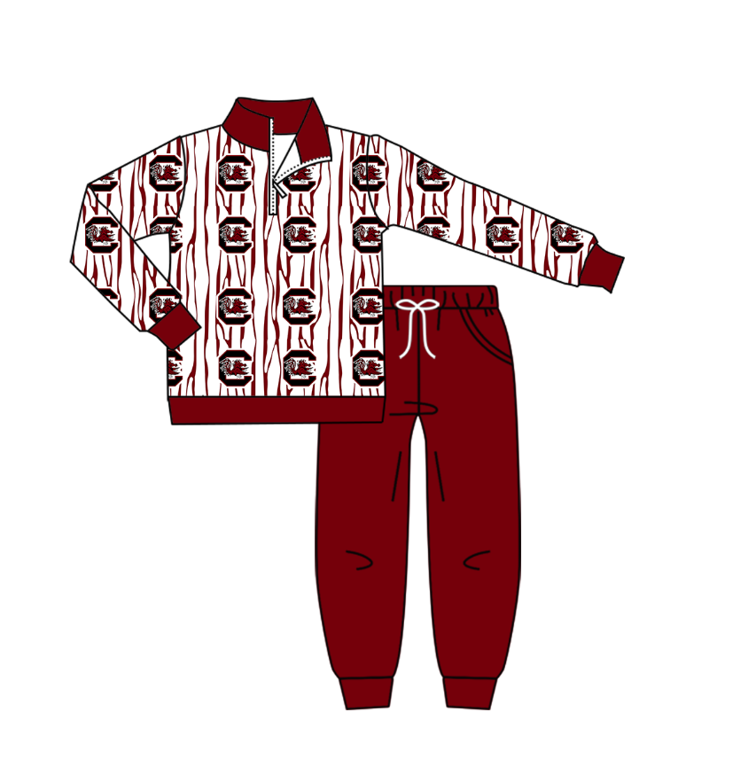 Custom moq 5 mix size milk silk summer teams baby girl boys clothes dark red long sleeve pants sets 2-25.10.30