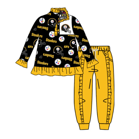 Deadline September 23 custom no moq eta 6-8weeks Black sports helmet - word pattern - yellow pleated lace zipper pullover - yellow long suit