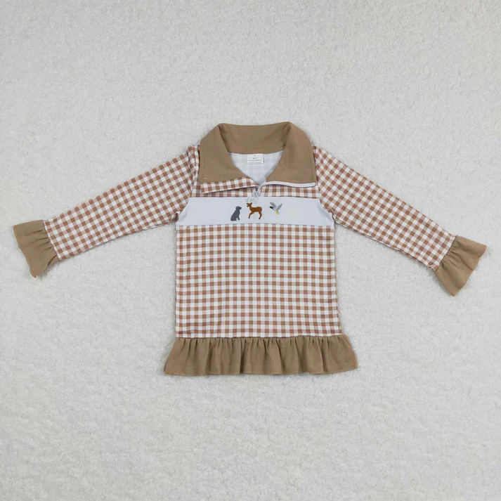 RTS NO MOQ Sibling baby boy clothes embroidery western duck farm zipper long-sleeved tops