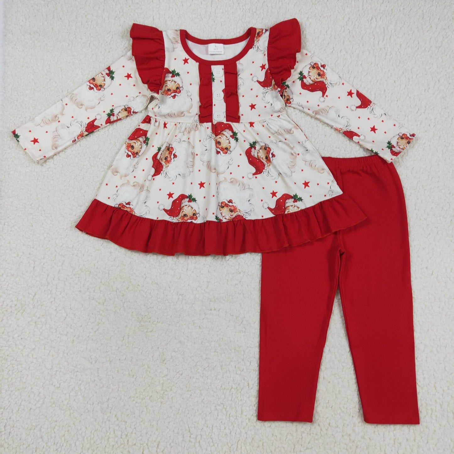 RTS NO MOQ(In Stock) GLP2558 Santa Claus star red lace button long sleeve trousers suit
