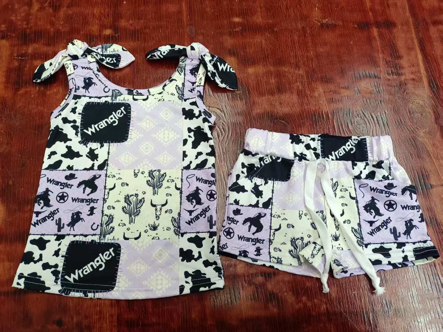 Custom moq 3 eta 6-7weeks baby girls clothes wrangler suspender shorts sets