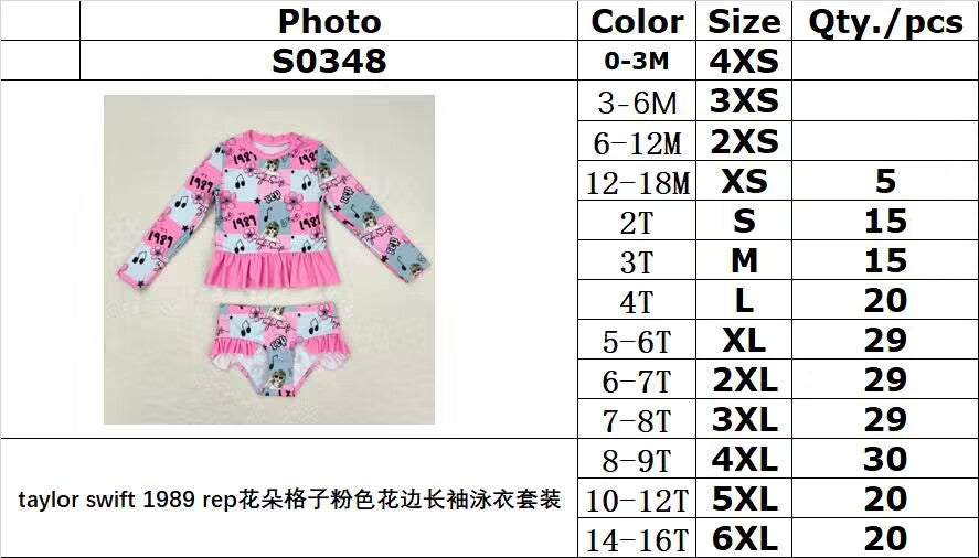 S0348 taylor swift 1989 rep floral plaid pink lace long-sleeved swimsuit suit